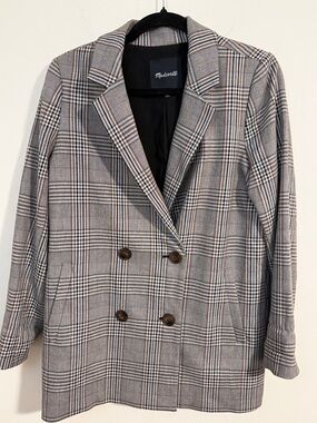 Madewell Caldwell Plaid Double-Breasted Blazer with Brown Button Accents size s